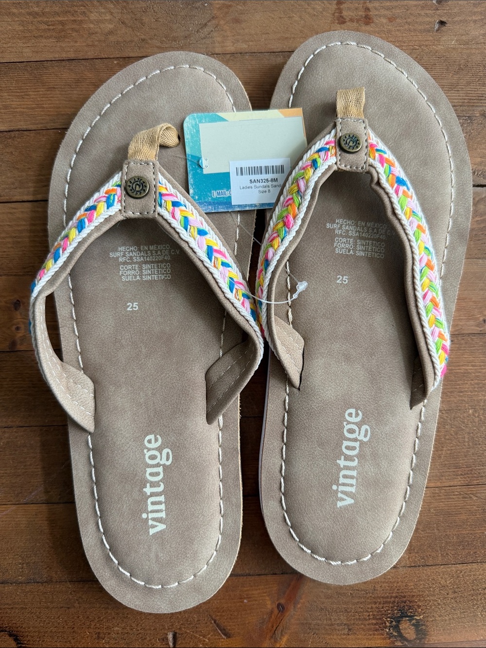 Vintage Neutral Sandal Flip Flops with Multicolor Braided Straps